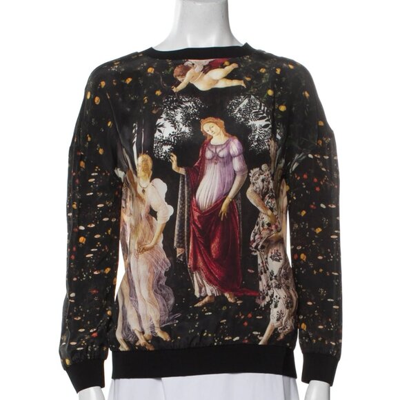 Alice + Olivia Botticelli La Primavera Printed Silk Sweatshirt Small - Picture 2 of 5